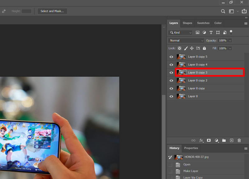 Chọn layer muốn gộp trong Photoshop