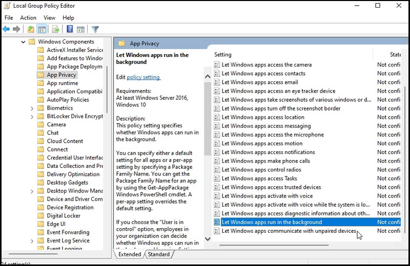 Truy cập đường dẫn và nhấn đúp vào Let Windows apps run in the background