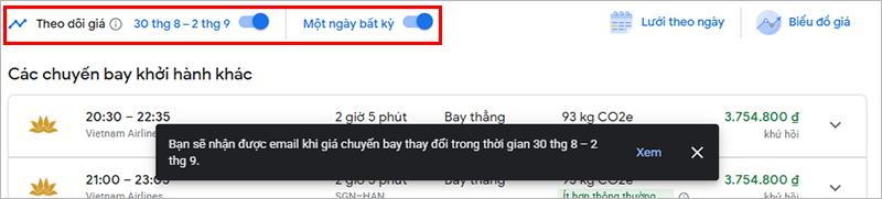 Bật nút "Track prices"
