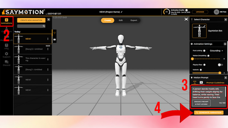 Nhấn Generate Animation