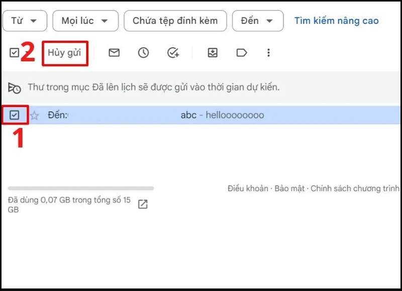 Cách hủy hẹn giờ gửi mail trong Gmail trên máy tính