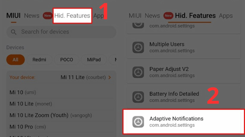 Nhấn vào mục Adaptive Notifications
