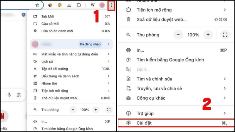 Chọn Menu và vào phần Cài đặt