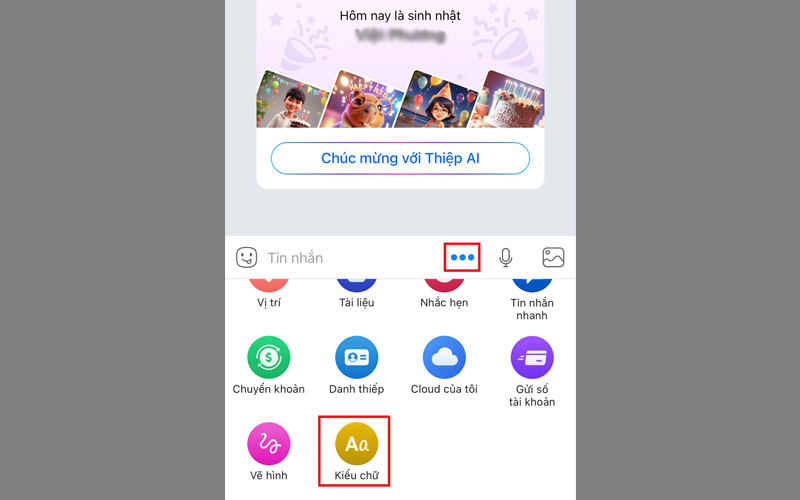 Chọn mục Kiểu chữ sao khi nhấn vào biểu tượng dấu ba chấm