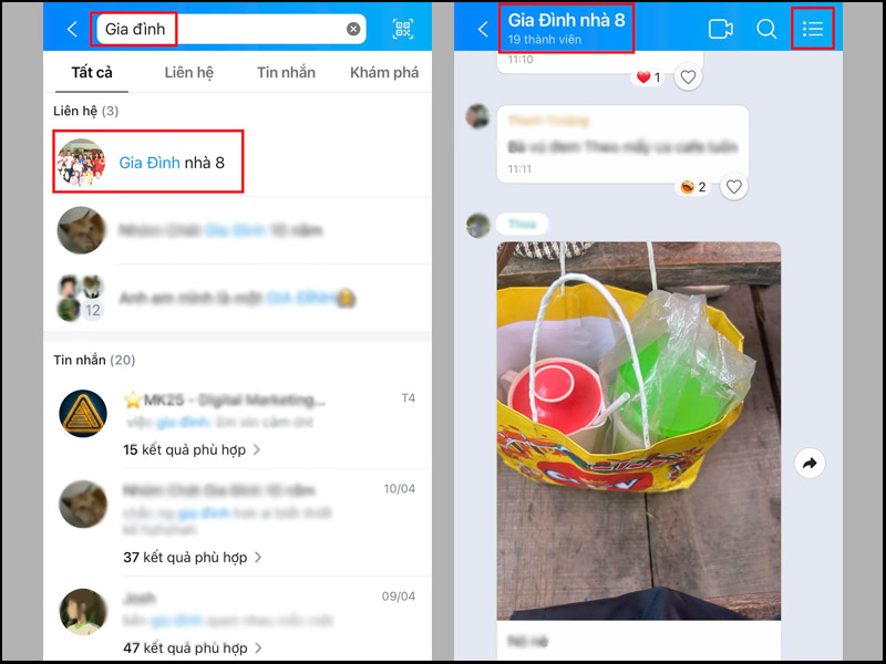 Nhấn vào tên nhóm Chat hoặc biểu tượng Menu
