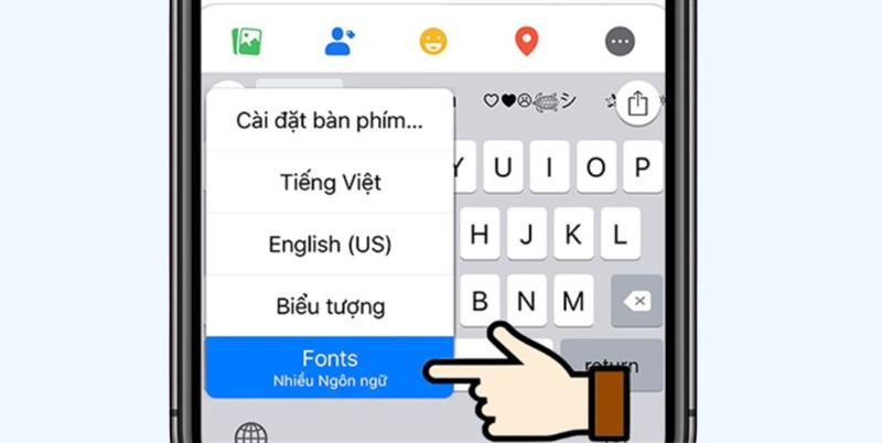 Nhấn giữ biểu tượng quả cầu tại giao diện bàn phím và chọn Fonts