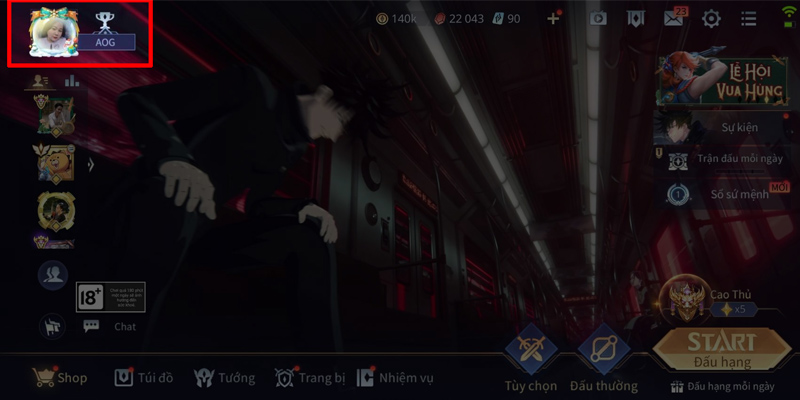Truy cập vào game và chọn biểu tượng cá nhân