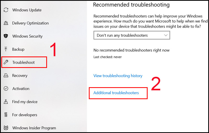 Chọn Troubleshoot, nhấn vào mục Additional troubleshooters