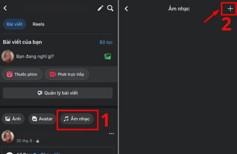 Chọn mục Âm nhạc, sau đó nhấn vào biểu tượng dấu cộng