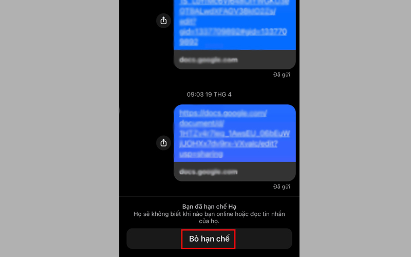 Chọn mục Bỏ hạn chế