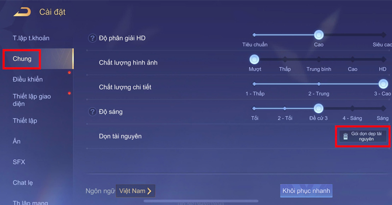 Chọn mục Gói dọn dẹp tài nguyên