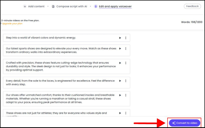 Chọn Convert to video để tạo video kèm giọng đọc 