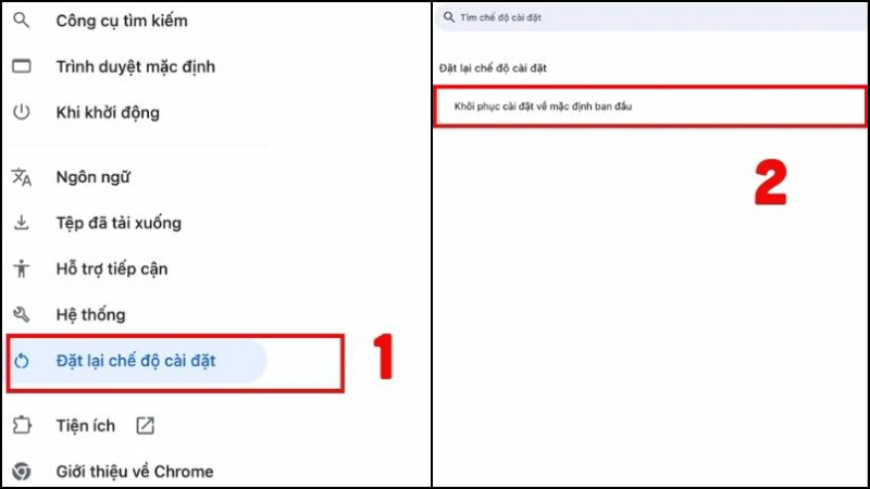Chọn Khôi phục cài đặt về mặc định ban đầu