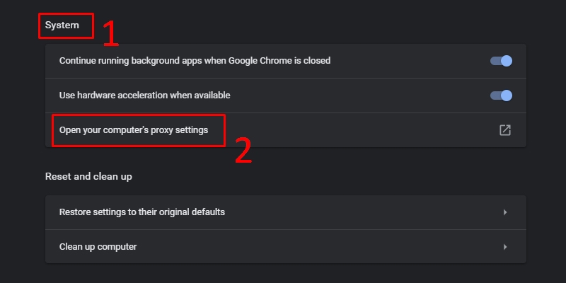 Chọn Open your computer's proxy settings