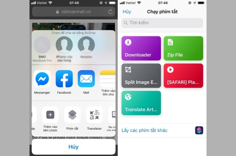 Chọn biểu tượng chia sẻ, Phím tắt và nhấn Translate Article