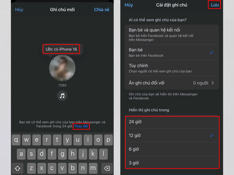 Chọn thời gian hiển thị ghi chú và nhấn Lưu để hoàn tất
