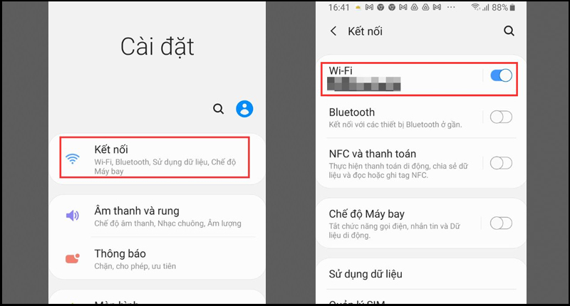 Chọn Kết nối, sau đó nhấn vào mục Wi-Fi