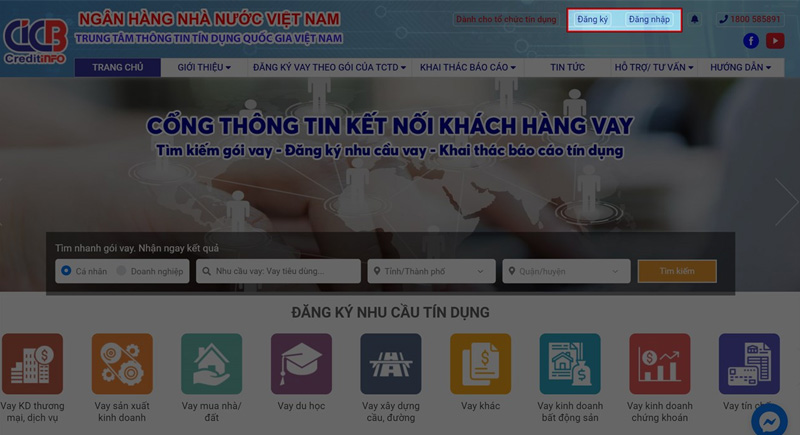 Mở trang web CIC và nhấn vào Đăng ký