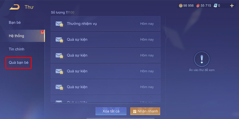 Nhận trang phục bạn bè gửi tặng bằng cách nhấn vào Quà bạn bè