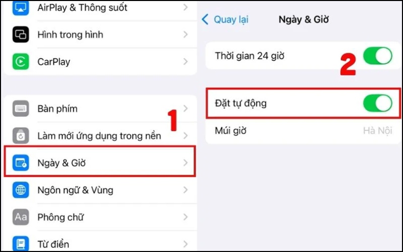 Bật tùy chọn Đặt tự động để đồng bộ với mạng