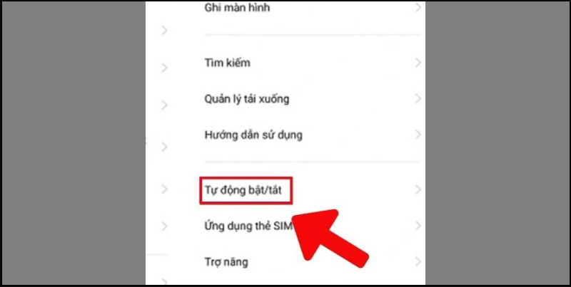 Chọn Tự động bật/tắt