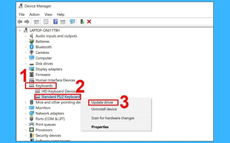 Chọn Update Driver sau khi chọn keyboard muốn sử dụng
