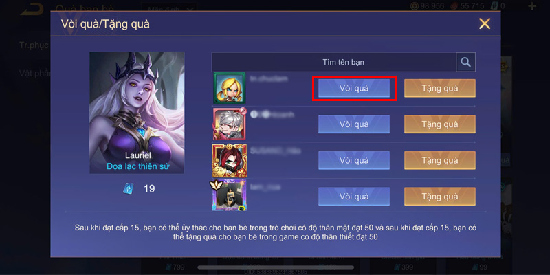 Cách Vòi quà bạn bè trong Liên Quân Mobile