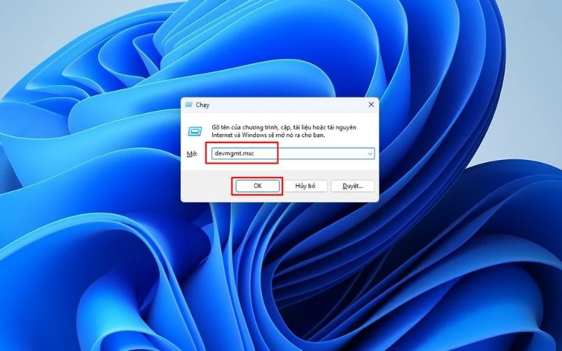 Mở hộp thoại Run, nhập câu lệnh devmgmt.msc