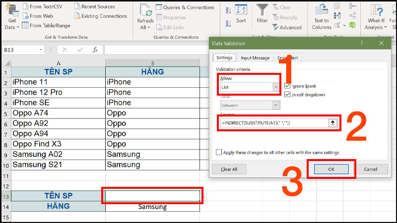 Nhập công thức tại mục Source
