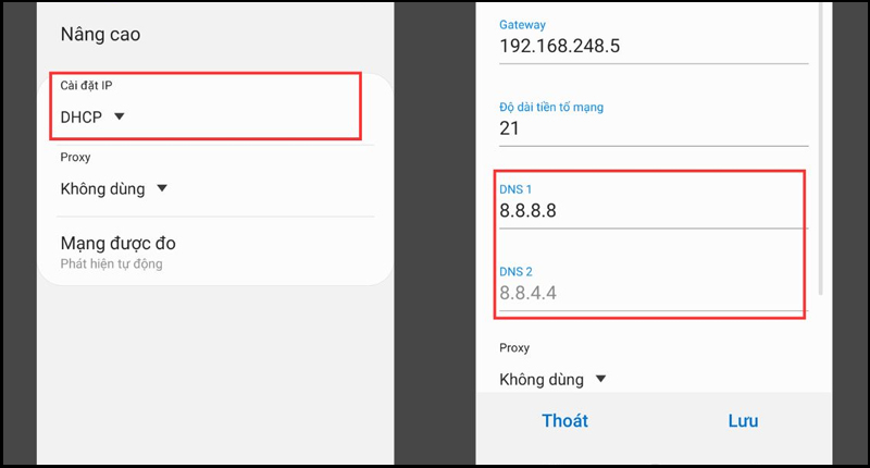 Nhập DNS 1 và DNS 2