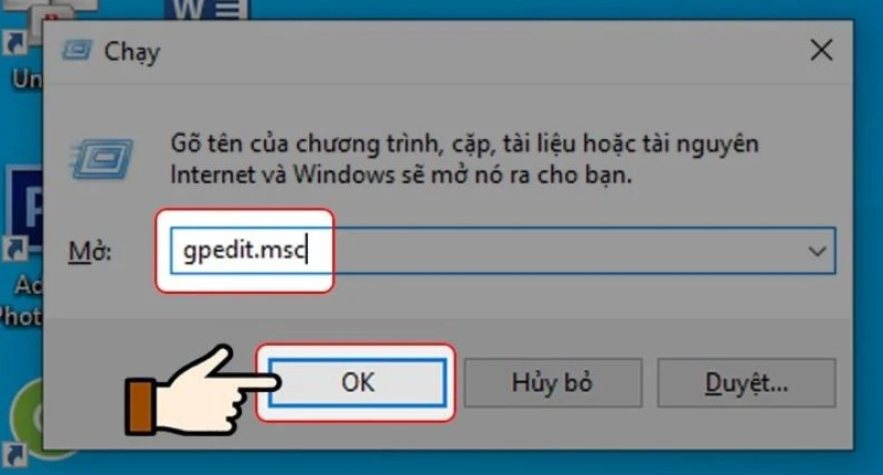 Mở cửa sổ Local Group Policy Editor