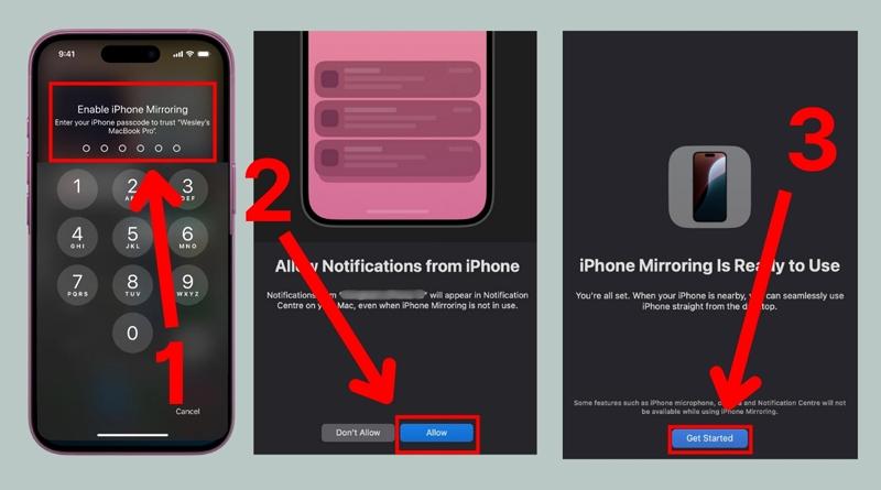 Nhập mật mã trên iPhone và nhấn Allow
