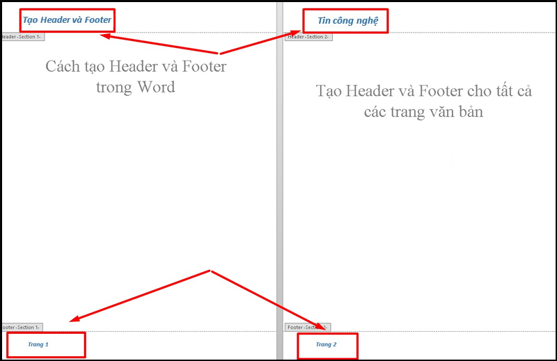 Nhập nội dung mong muốn cho phần Header hoặc Footer 