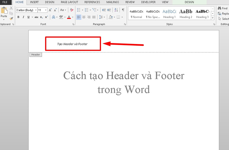 Xóa dòng chữ Type Here và nhập Header mong muốn