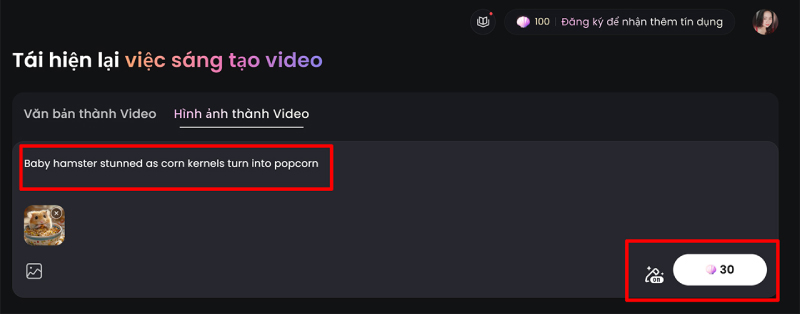 Nhập Prompt để mô tả yêu cầu tạo video