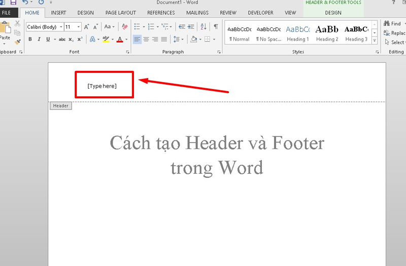 Dòng chữ Type Here xuất hiện ở đầu trang