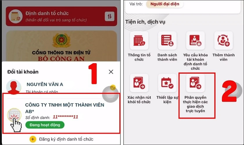 Chọn mục "Phân quyền thực hiện các giao dịch trực tuyến"