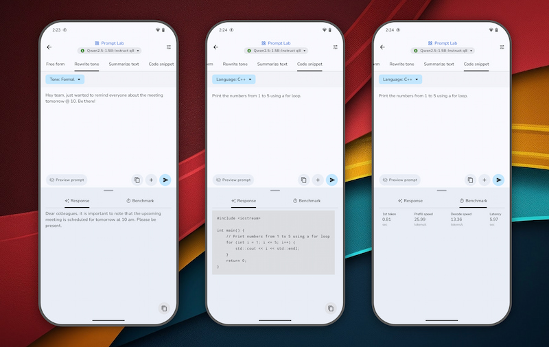Prompt Lab trên Google AI Edge Gallery
