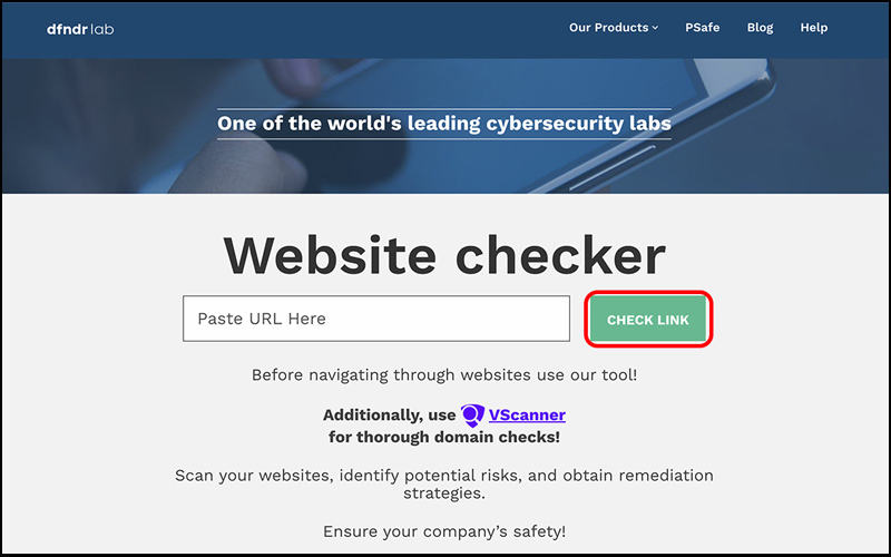 PSafe Dfndr Lab là công cụ cho phép xác định độ an toàn của URL 