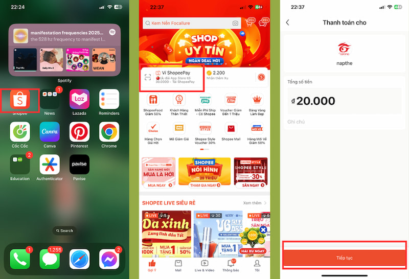 Thanh toán thẻ game bằng ShopeePay