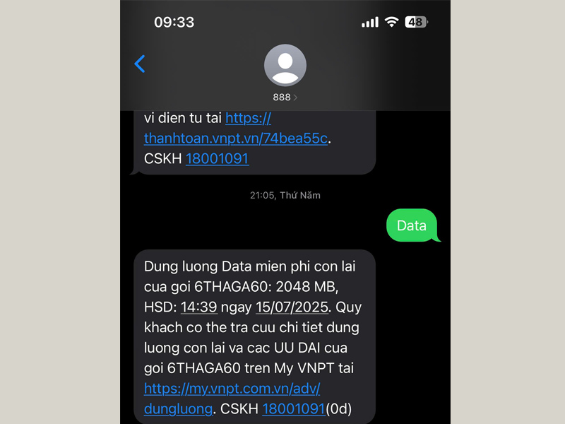 Kiểm tra gói cước VinaPhone bằng cú pháp