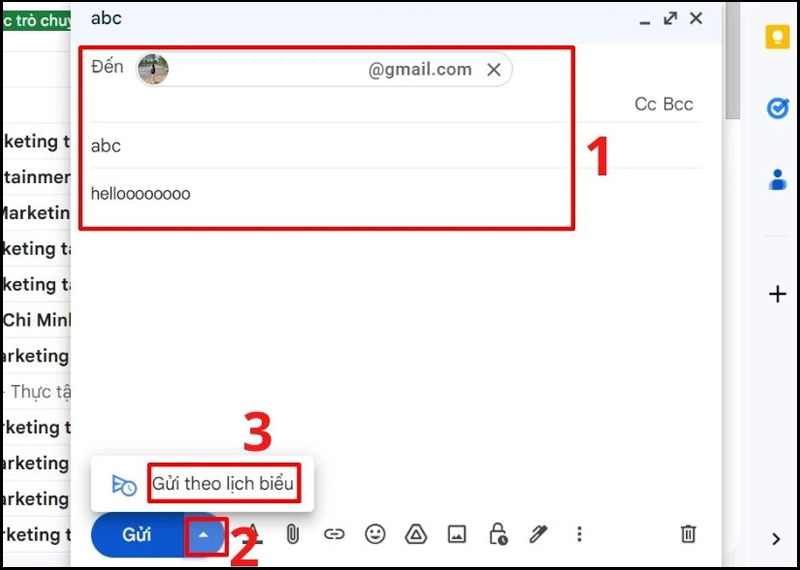 Hoàn tất soạn email và nhấn vào biểu tượng mũi tên kế nút Gửi