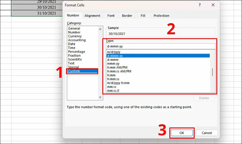 Sử dụng Custom Format định dạng ngày tháng năm trong Excel 