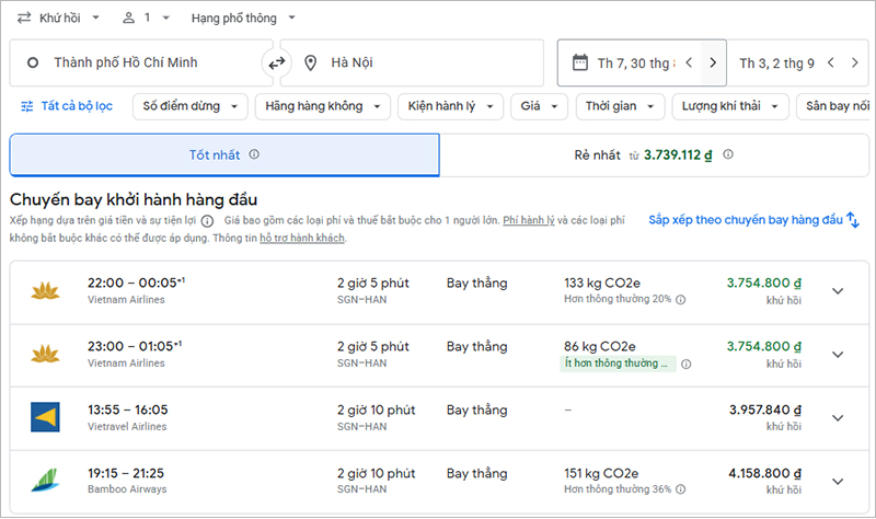 Sử dụng Google Flights để tìm vé máy bay