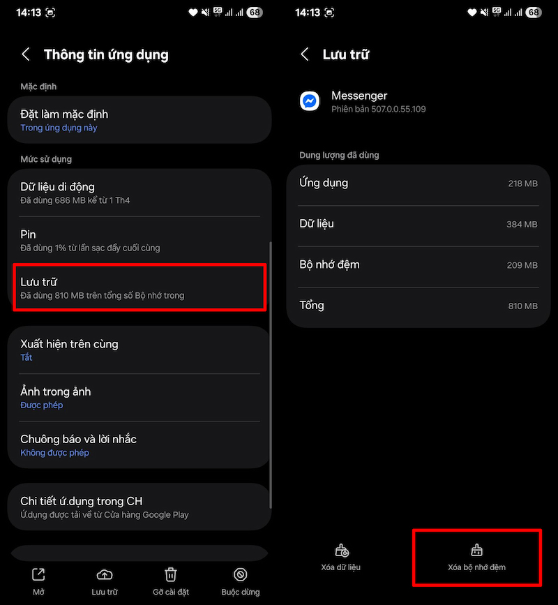 Xóa bộ nhớ đệm Messenger