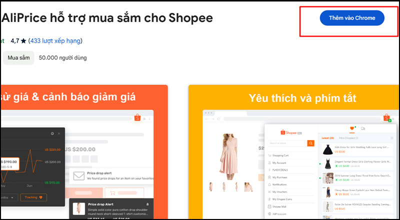 Nhấn chọn Thêm vào Chrome để tải extension AliPrice