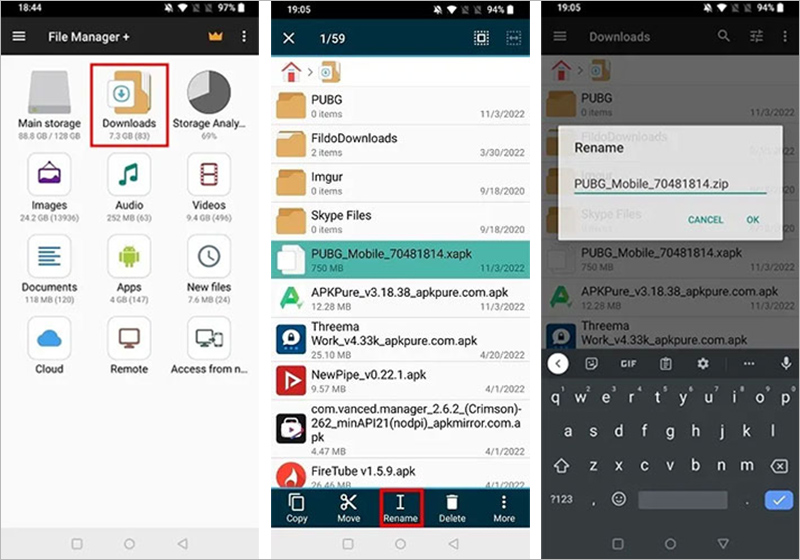 Tải file XAPK rồi đổi tên