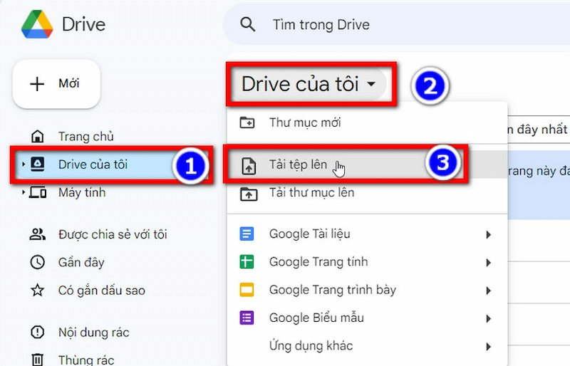 Chọn Tải tệp lên Drive của tôi