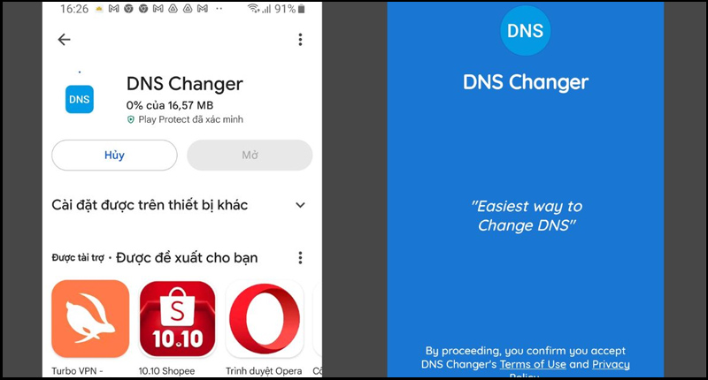 Khởi chạy DNS Changer sau khi tải và cài đặt từ Google Play Store