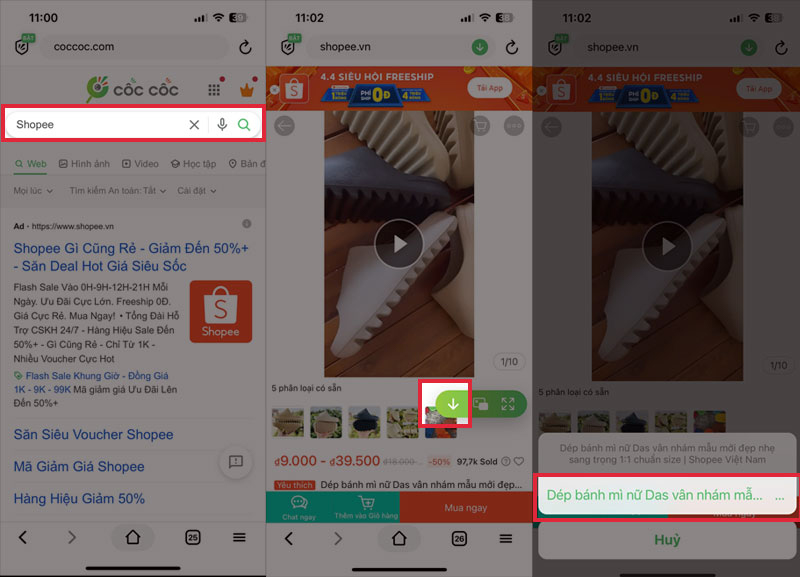 Tải video Shopee bằng Cốc Cốc